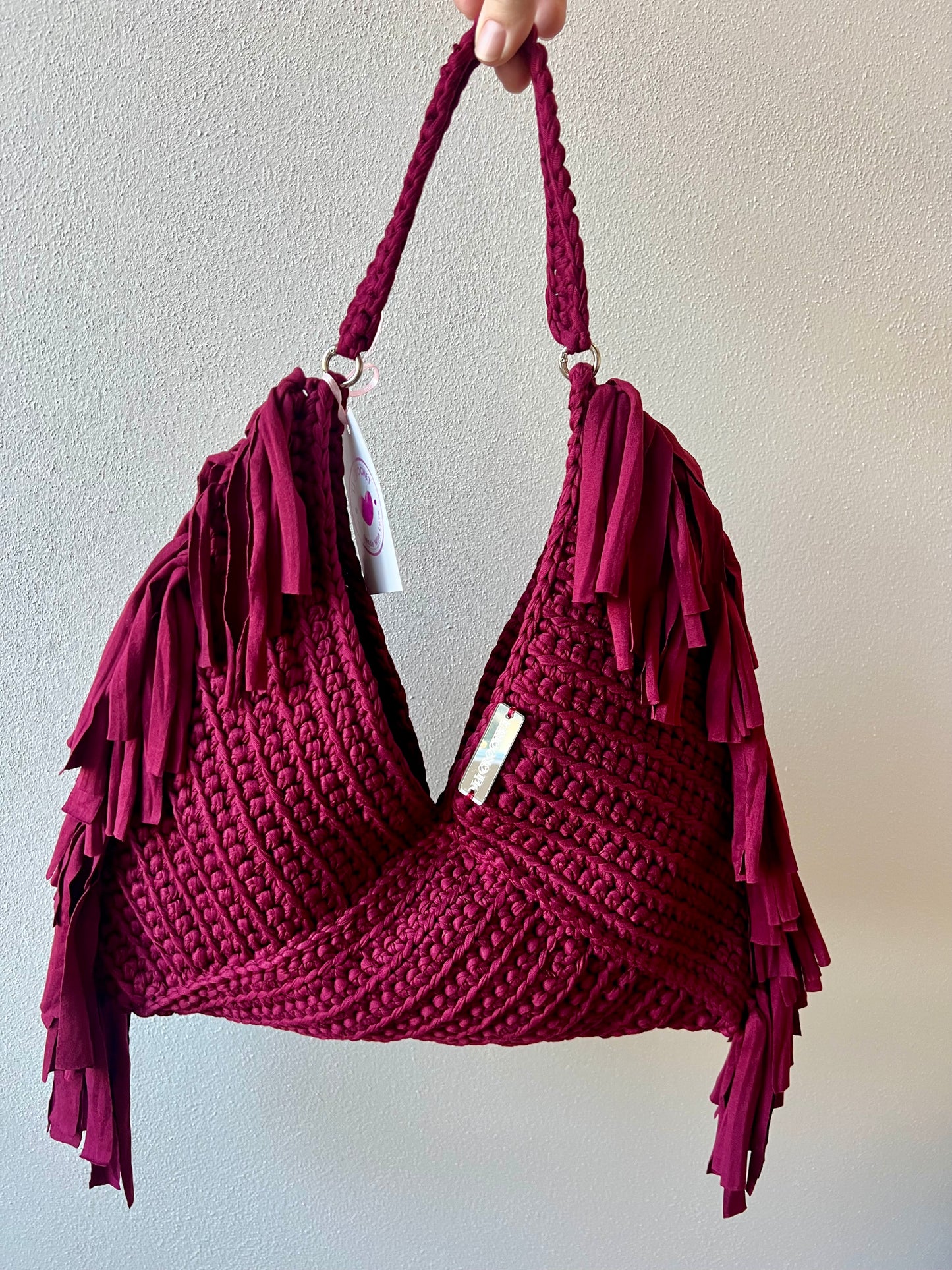 Borsa Texas con frange rosso bordeaux ❤️