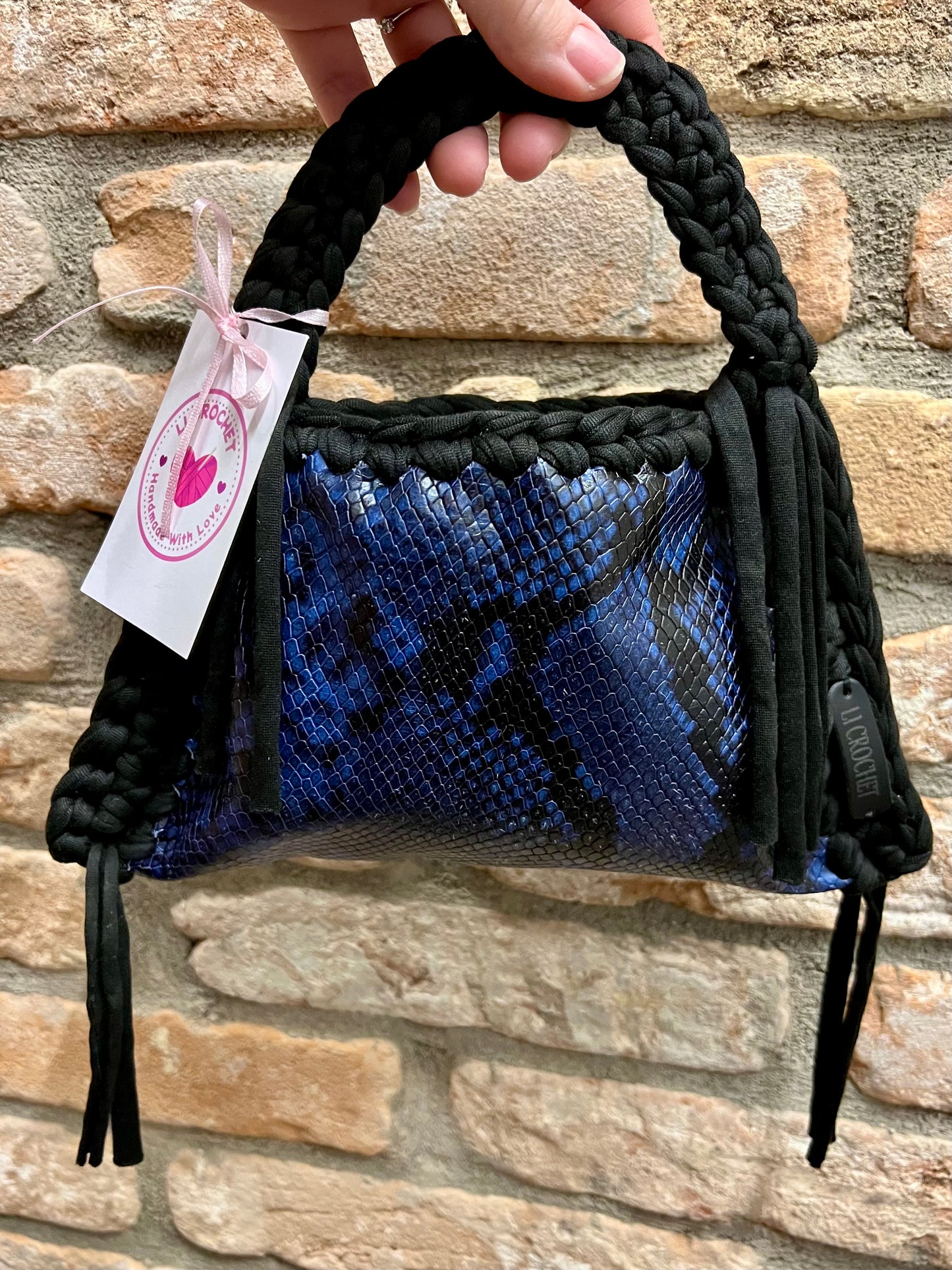 Borsa in vera pelle pitonata misura piccola 💚🖤💙